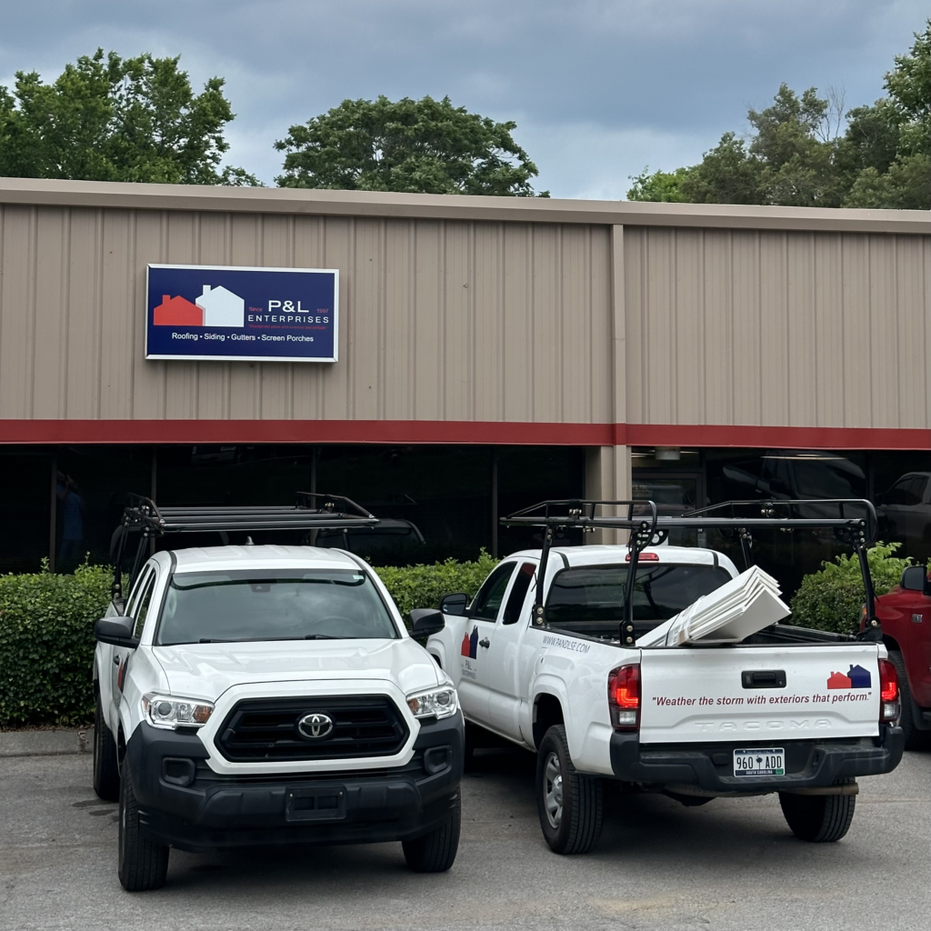 2 P&L branded trucks parked in front of P&L Enterprises location